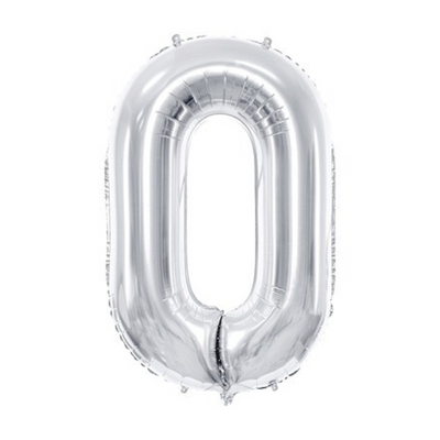 Sifferballong Silver - Siffra 0 - 86 cm - PartyDeco-Cocodrip - Tårta &amp; Baktillbehör