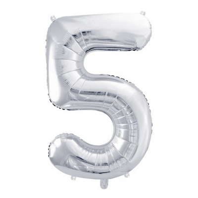 Sifferballong Silver - Siffra 5 - 86 Cm - PartyDeco-Cocodrip - Tårta &amp; Baktillbehör