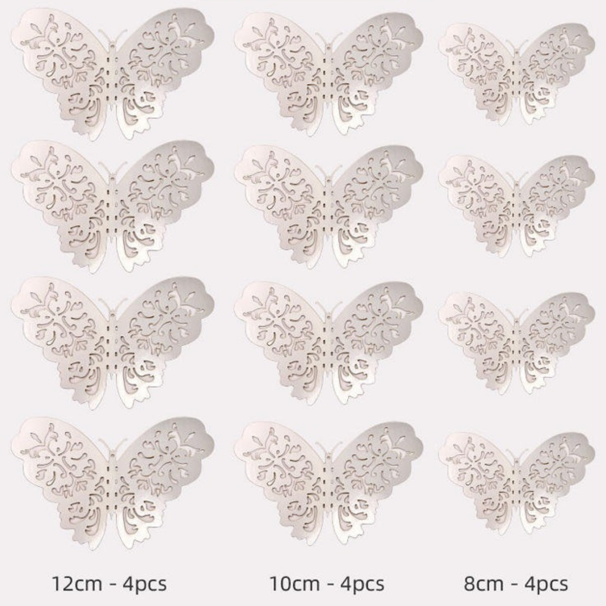 Vackra Pappersfjärilar Silver - 12pack-Cocodrip - Tårta &amp; Baktillbehör