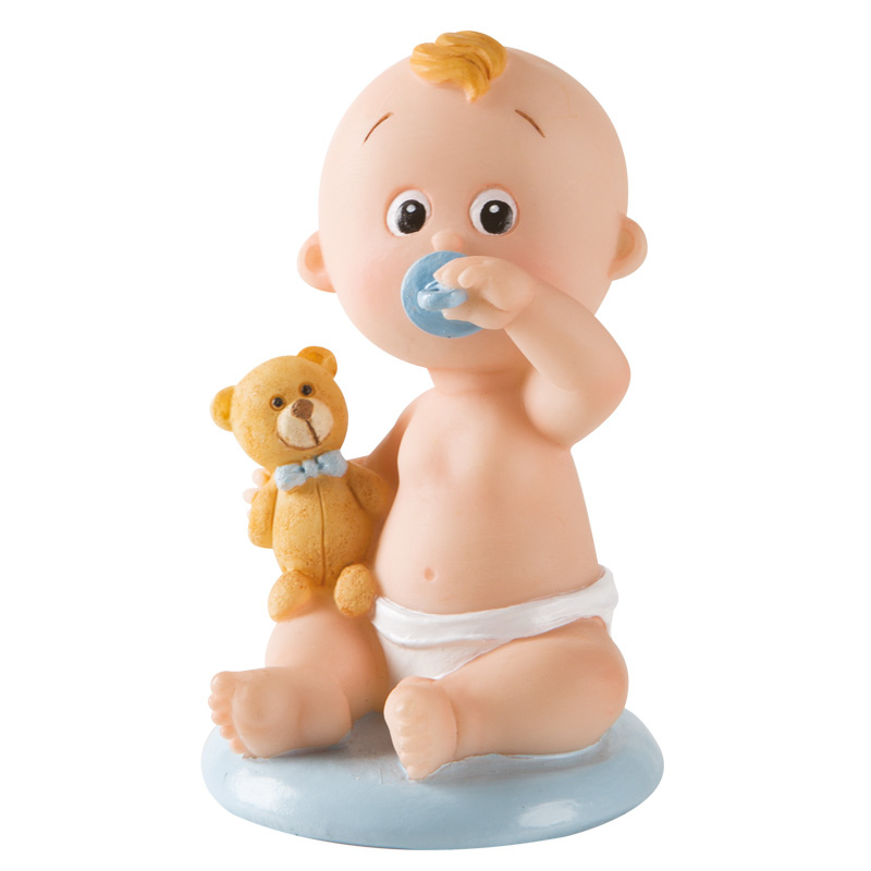 Tårtdekoration Babyfigur Blå med Nalle-Cocodrip - Tårta &amp; Baktillbehör