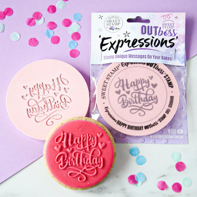 Hearts Happy Birthday OUTboss Expressions Utstickare – Sweet Stamp-Cocodrip - Tårta och Baktillbehör